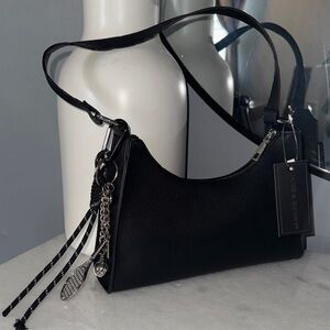 Chic Black Shoulder Bag with Chain Accents